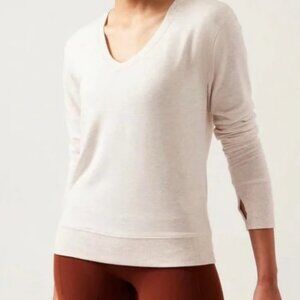 ATHLETA Sunrise V Neck Sweatshirt Petite Small Beige